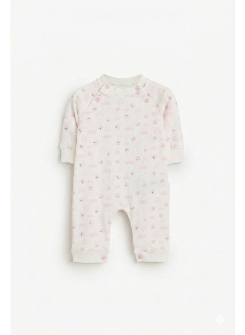 Junior Baby Romper, Pink Bunny Print, 100% Cotton, Unisex, Long Sleeve, Pull On Closure Code 2651 - Image 1